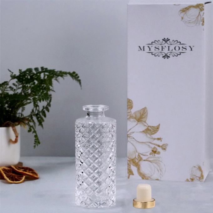Empty Grey Carving Cylindrical 150ml oil diffuser glass bottle 0