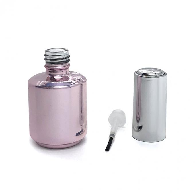 15ML SHINY PINK UV PLATING LUXURY EMPTY ROUND NAIL POLISH GLASS BOTTLES WITH BRUSH 2